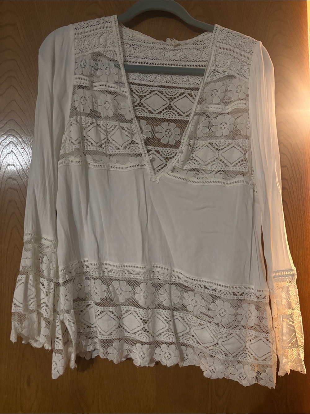 Vintage Spell White Lace Boho V-Neck Tunic